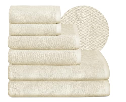 BEAUTEX Handtuch-Set Premium Frottier Sets Made in Europe, 100% Baumwolle 550g/m², Oeko-TEX Zertifiziert (Set: 2 Gäste-, 2 Hand-, 2 Badetücher in Creme) von BEAUTEX