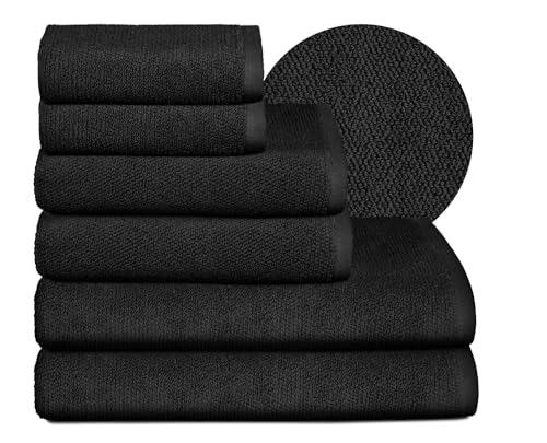 BEAUTEX Handtuch-Set Premium Frottier Sets Made in Europe, 100% Baumwolle 550g/m², Oeko-TEX Zertifiziert (Set: 2 Gäste-, 2 Hand-, 2 Badetücher in Schwarz) von BEAUTEX