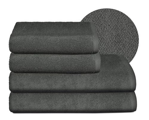 BEAUTEX Handtuch-Set Premium Frottier Sets Made in Europe, 100% Baumwolle 550g/m², Oeko-TEX Zertifiziert (Set: 2 Hand-, 2 Badetücher in Dunkelgrau) von BEAUTEX