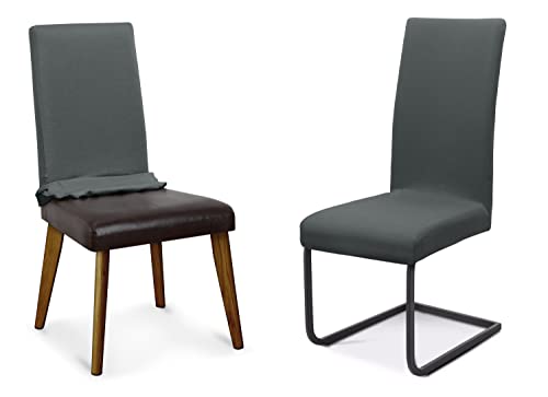BEAUTEX Stuhlhussen Sets, elastische Stretch Husse Jersey Baumwolle Sitzbezug für Stuhl - 4er Set, Farbe: Dunkelgrau von BEAUTEX