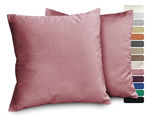 BEAUTEX Lea Samt Kissenhüllen 2er Set, Premium Kissenbezug, Sofa- und Dekokissen, Größe und Farbe wählbar (40x40 cm, Altrosa) von BEAUTEX