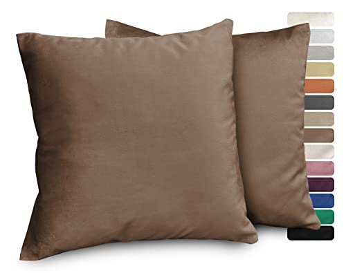 BEAUTEX Lea Samt Kissenhüllen 2er Set, Premium Kissenbezug, Sofa- und Dekokissen, Größe und Farbe wählbar (40x40 cm, Braun) von BEAUTEX