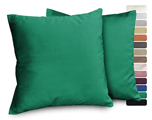 BEAUTEX Lea Samt Kissenhüllen 2er Set, Premium Kissenbezug, Sofa- und Dekokissen, Größe und Farbe wählbar (40x40 cm, Grün) von BEAUTEX