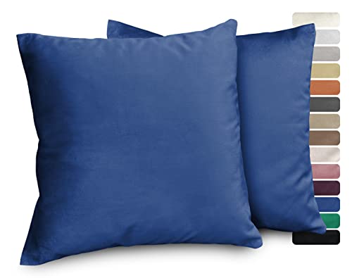 BEAUTEX Lea Samt Kissenhüllen 2er Set, Premium Kissenbezug, Sofa- und Dekokissen, Größe und Farbe wählbar (40x40 cm, Royalblau) von BEAUTEX