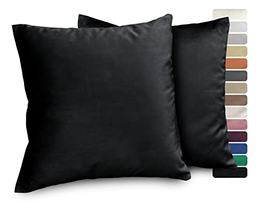 BEAUTEX Lea Samt Kissenhüllen 2er Set, Premium Kissenbezug, Sofa- und Dekokissen, Größe und Farbe wählbar (40x40 cm, Schwarz) von BEAUTEX