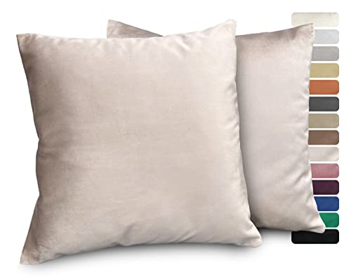 BEAUTEX Lea Samt Kissenhüllen 2er Set, Premium Kissenbezug, Sofa- und Dekokissen, Größe und Farbe wählbar (40x40 cm, Taupe) von BEAUTEX