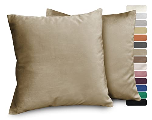 BEAUTEX Lea Samt Kissenhüllen 2er Set, Premium Kissenbezug, Sofa- und Dekokissen, Größe und Farbe wählbar (40x60 cm, Cappuccino) von BEAUTEX