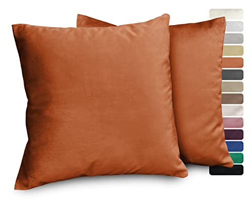 BEAUTEX Lea Samt Kissenhüllen 2er Set, Premium Kissenbezug, Sofa- und Dekokissen, Größe und Farbe wählbar (45x45 cm, Bronze) von BEAUTEX