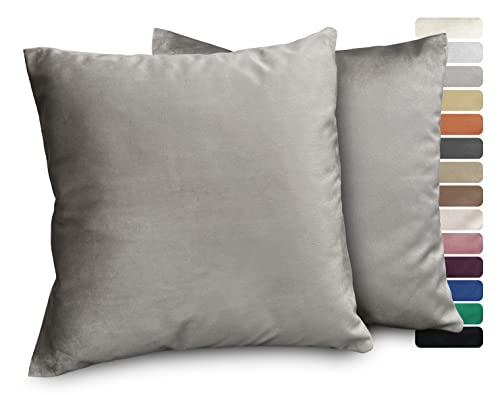 BEAUTEX Lea Samt Kissenhüllen 2er Set, Premium Kissenbezug, Sofa- und Dekokissen, Größe und Farbe wählbar (45x45 cm, Grau) von BEAUTEX