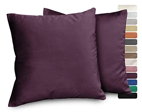 BEAUTEX Lea Samt Kissenhüllen 2er Set, Premium Kissenbezug, Sofa- und Dekokissen, Größe und Farbe wählbar (50x50 cm, Beere) von BEAUTEX