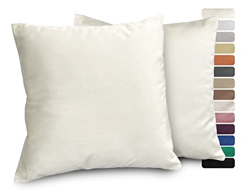 BEAUTEX Lea Samt Kissenhüllen 2er Set, Premium Kissenbezug, Sofa- und Dekokissen, Größe und Farbe wählbar (50x50 cm, Weiß) von BEAUTEX