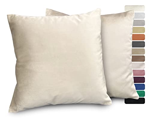 BEAUTEX Lea Samt Kissenhüllen 2er Set, Premium Kissenbezug, Sofa- und Dekokissen, Größe und Farbe wählbar (60x60 cm, Natur) von BEAUTEX