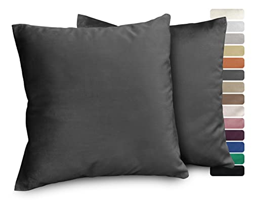 BEAUTEX Lea Samt Kissenhüllen 2er Set, Premium Kissenbezug, Sofa- und Dekokissen, Größe und Farbe wählbar (Anthrazit 40x40 cm) von BEAUTEX