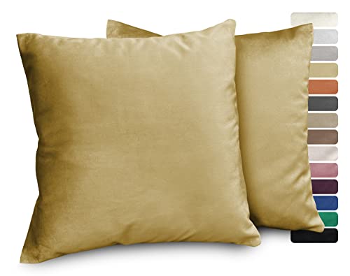 BEAUTEX Lea Samt Kissenhüllen 2er Set, Premium Kissenbezug, Sofa- und Dekokissen, Größe und Farbe wählbar (Gold 40x40 cm) von BEAUTEX