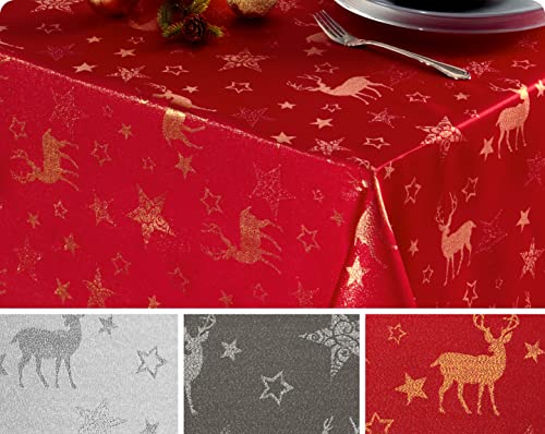 BEAUTEX Lurex Nordpol Elch Tischdecke, Silber oder Gold glänzend, Weihnachtstischdecke Tischläufer, Größe und Farbe wählbar (Eckig 40x150 cm, Rot-Gold) von BEAUTEX