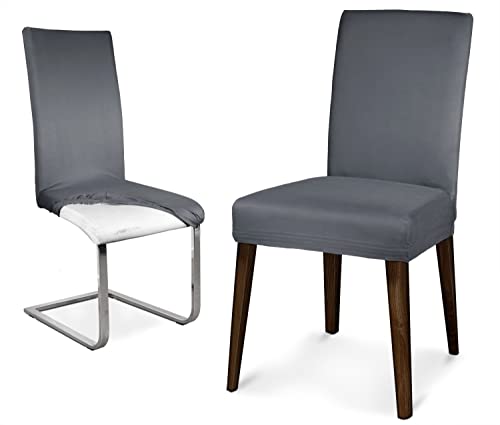 BEAUTEX Mikrofaser Stuhlhusse Sets, Mikrofaser Stuhlbezug, elastische Stretch Husse, Set Größe und Farbe wählbar (2er Set, Anthrazit) von BEAUTEX