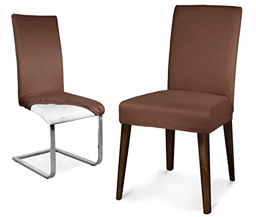BEAUTEX Mikrofaser Stuhlhusse Sets, Mikrofaser Stuhlbezug, elastische Stretch Husse, Set Größe und Farbe wählbar (2er Set, Braun) von BEAUTEX