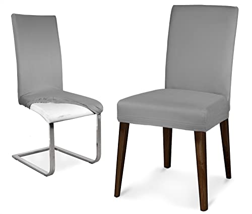 BEAUTEX Mikrofaser Stuhlhusse Sets, Mikrofaser Stuhlbezug, elastische Stretch Husse, Set Größe und Farbe wählbar (6er Set, Grau) von BEAUTEX