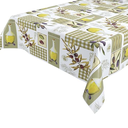BEAUTEX Olive Wachstuchtischdecke glatt abwischbar Garten Tischdecke RUND OVAL ECKIG, Größe wählbar (Eckig 140x200 cm) von BEAUTEX