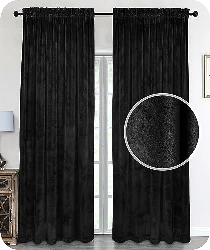 BEAUTEX Samt Vorhang Kräuselband U-Band Gardine Velvet abdunkelnd und Blickdicht, 140x145 cm (Breite 140 cm, Höhe 145 cm, Schwarz) von BEAUTEX