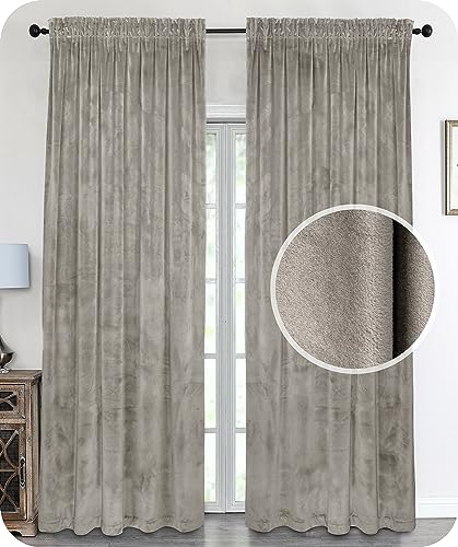 BEAUTEX Samt Vorhang Kräuselband U-Band Gardine Velvet abdunkelnd und Blickdicht, 140x175 cm (Breite 140 cm, Höhe 175 cm, Taupe) von BEAUTEX