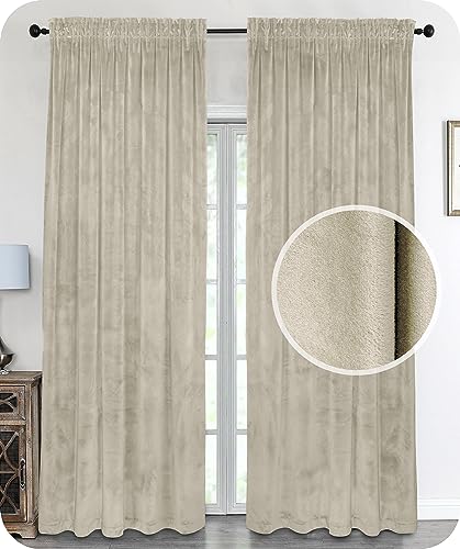 BEAUTEX Samt Vorhang Kräuselband U-Band Gardine Velvet abdunkelnd und Blickdicht, 140x225 cm (Breite 140 cm, Höhe 225 cm, Beige) von BEAUTEX