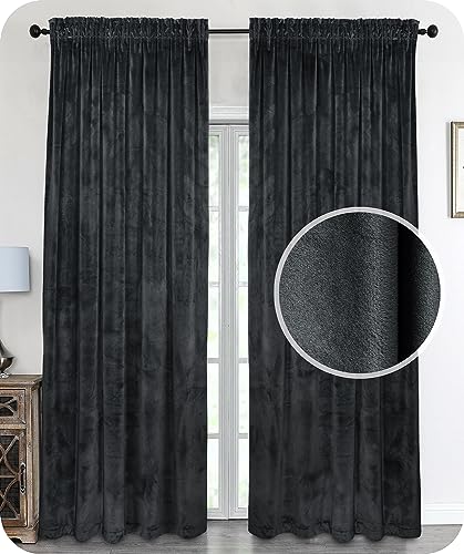 BEAUTEX Samt Vorhang Kräuselband U-Band Gardine Velvet abdunkelnd und Blickdicht, 140x225 cm (Breite 140 cm, Höhe 225 cm, Dunkelgrau) von BEAUTEX