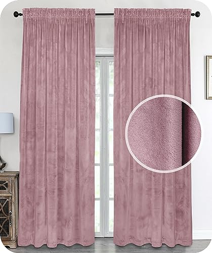 BEAUTEX Samt Vorhang Kräuselband U-Band Gardine Velvet abdunkelnd und Blickdicht, 140x225 cm (Breite 140 cm, Höhe 225 cm, Rosa) von BEAUTEX