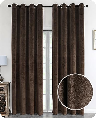 BEAUTEX Samt Vorhang Ösen Verdunkelung Gardine Velvet Blickdicht, 140x145 cm (Breite 140 cm, Höhe 145 cm, Braun) von BEAUTEX