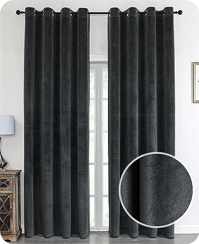 BEAUTEX Samt Vorhang Ösen Verdunkelung Gardine Velvet Blickdicht, 140x225 cm (Breite 140 cm, Höhe 225 cm, Dunkelgrau) von BEAUTEX