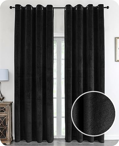 Samt Vorhang Ösen Verdunkelung Gardine Velvet Blickdicht, 140x225 cm (Breite 140 cm, Höhe 225 cm, Schwarz) von BEAUTEX
