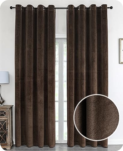 BEAUTEX Samt Vorhang Ösen Verdunkelung Gardine Velvet Blickdicht, 140x245 cm (Breite 140 cm, Höhe 245 cm, Braun) von BEAUTEX