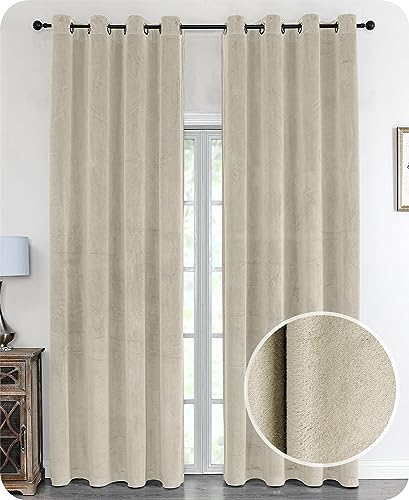 BEAUTEX Samt Vorhang Ösen Verdunkelung Gardine Velvet Blickdicht, 140x245 cm (Breite 140 cm, Höhe 245 cm, Beige) von BEAUTEX