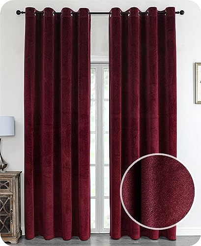 BEAUTEX Samt Vorhang Ösen Verdunkelung Gardine Velvet Blickdicht, 140x245 cm (Breite 140 cm, Höhe 245 cm, Bordeaux) von BEAUTEX