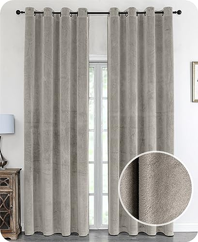 Samt Vorhang Ösen Verdunkelung Gardine Velvet Blickdicht, 300x245 cm (Breite 300 cm, Höhe 245 cm, Taupe) von BEAUTEX