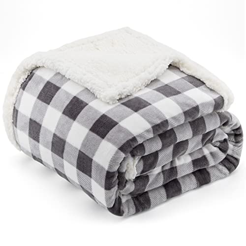 BEAUTEX Sherpa-Fleece-Überwurf, superweich, warm, Büffelmuster, Plüsch-Decken und Überwürfe, leicht, gemütlich, flauschig, Decke für Couch, Sofa, Bett (grau, Überwurf 127 x 152,4 cm) von BEAUTEX