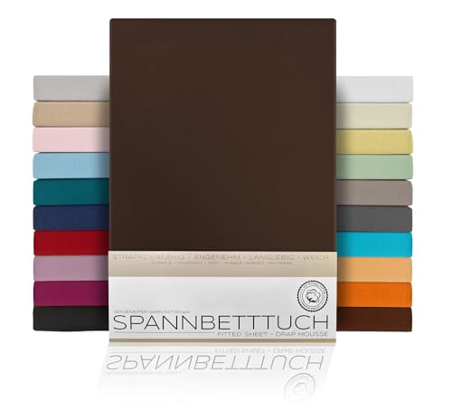 BEAUTEX Spannbetttuch Bettlaken aus Baumwolle, Premium Jersey Stoff 160g/m², Größe und Farbe wählbar (Boxspring - 100x200x45 cm, Dunkelbraun) von BEAUTEX