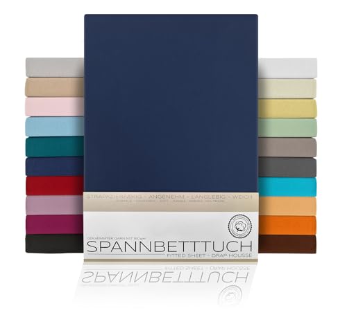 BEAUTEX Spannbetttuch Bettlaken aus Baumwolle, Premium Jersey Stoff 160g/m², Größe und Farbe wählbar (Boxspring - 100x200x45 cm, Navyblau) von BEAUTEX