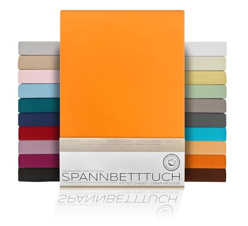 BEAUTEX Spannbetttuch Bettlaken aus Baumwolle, Premium Jersey Stoff 160g/m², Größe und Farbe wählbar (Boxspring - 100x200x45 cm, Orange) von BEAUTEX