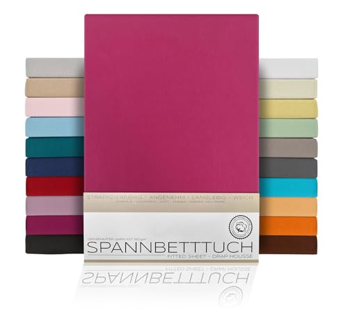 BEAUTEX Spannbetttuch Bettlaken aus Baumwolle, Premium Jersey Stoff 160g/m², Größe und Farbe wählbar (Boxspring - 140x200x45 cm, Bordeaux) von BEAUTEX