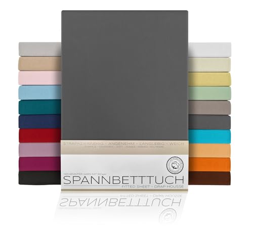 BEAUTEX Spannbetttuch Bettlaken aus Baumwolle, Premium Jersey Stoff 160g/m², Größe und Farbe wählbar (Boxspring - 140x200x45 cm, Dunkelgrau) von BEAUTEX