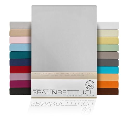 BEAUTEX Spannbetttuch Bettlaken aus Baumwolle, Premium Jersey Stoff 160g/m², Größe und Farbe wählbar (Boxspring - 140x200x45 cm, Hellgrau) von BEAUTEX