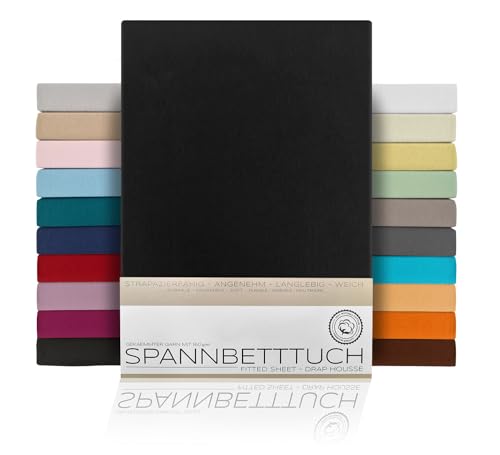 BEAUTEX Spannbetttuch Bettlaken aus Baumwolle, Premium Jersey Stoff 160g/m², Größe und Farbe wählbar (Boxspring - 140x200x45 cm, Schwarz) von BEAUTEX