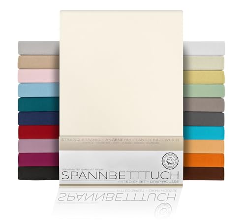 BEAUTEX Spannbetttuch Bettlaken aus Baumwolle, Premium Jersey Stoff 160g/m², Größe und Farbe wählbar (Boxspring - 160x200x45 cm, Elfenbein) von BEAUTEX