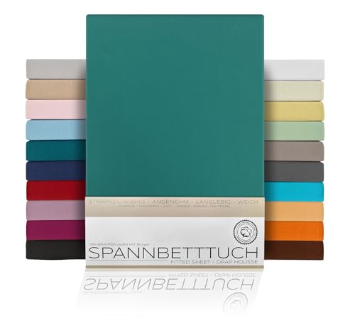 BEAUTEX Spannbetttuch Bettlaken aus Baumwolle, Premium Jersey Stoff 160g/m², Größe und Farbe wählbar (Boxspring - 160x200x45 cm, Petrol) von BEAUTEX