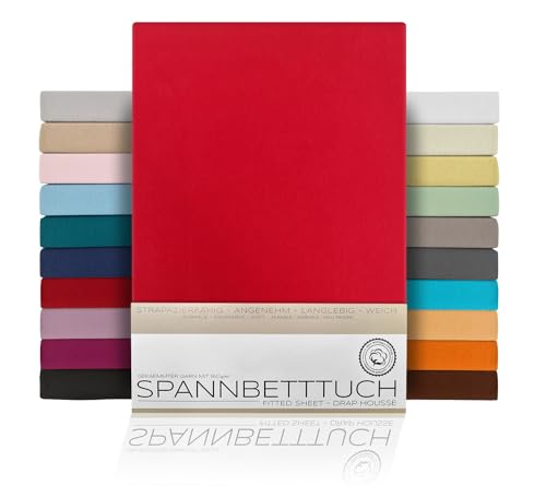 BEAUTEX Spannbetttuch Bettlaken aus Baumwolle, Premium Jersey Stoff 160g/m², Größe und Farbe wählbar (Boxspring - 160x200x45 cm, Rot) von BEAUTEX