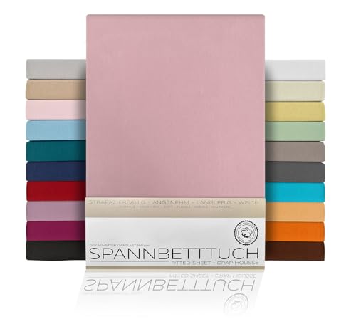 BEAUTEX Spannbetttuch Bettlaken aus Baumwolle, Premium Jersey Stoff 160g/m², Größe und Farbe wählbar (Boxspring - 90x200x45 cm, Altrose) von BEAUTEX