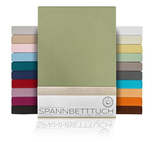 BEAUTEX Spannbetttuch Bettlaken aus Baumwolle, Premium Jersey Stoff 160g/m², Größe und Farbe wählbar (Boxspring - 90x200x45 cm, Olivgrün) von BEAUTEX