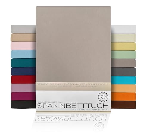 BEAUTEX Spannbetttuch Bettlaken aus Baumwolle, Premium Jersey Stoff 160g/m², Größe und Farbe wählbar (Boxspring - 90x200x45 cm, Stein) von BEAUTEX