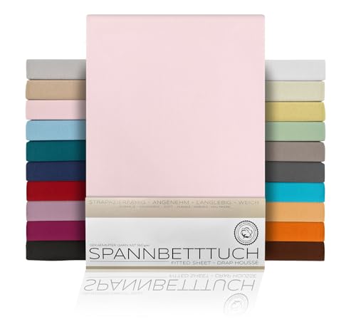 BEAUTEX Spannbetttuch Bettlaken aus Baumwolle, Premium Jersey Stoff 160g/m², Größe und Farbe wählbar (Standard - 100x200x30 cm, Rosa) von BEAUTEX